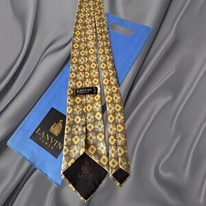 Lanvin Paris Vintage Silk Tie | Gold & Gray | Floral Geometric Pattern